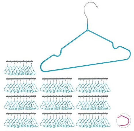 Relaxdays 100 x Kinderkleiderbügel, platzsparende Drahtbügel Jungen, Babybügel mit Kerben, PVC-beschichtet, Bügel 30 cm, türkis