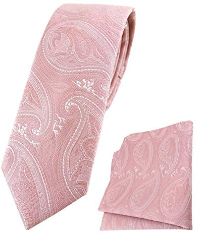 TigerTie schmale Designer Krawatte Designer Einstecktuch in rosa altrosa silber Paisley gemustert - Krawattenbreite 6 cm