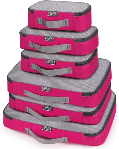 G4Free 4pcs/6pcs/7pcs Packing Cubes Suitcase Organiser Packing Bags Luggage Organiser Value Set for Travel Home Storage ((1S+2M+2L+1XL)-6PC-mesh, Pink)