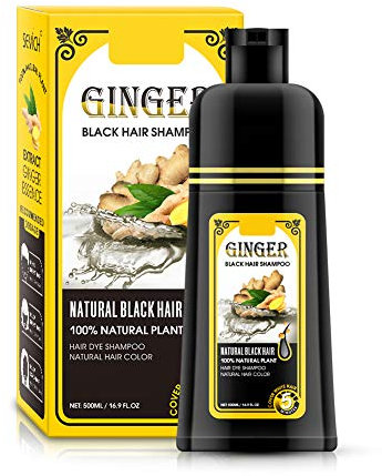 Ginger Black Hair Shampoo, Haarfarbe Dye Semi Permanent Shampoo, Instanty Black Hair Color Matter Agent Letzte 30 Tage, 5 Minuten Finsh 500ml.(Ingwer-Duft)