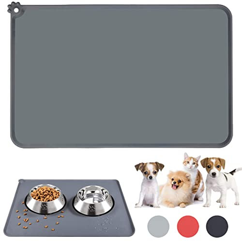Jiuhao Non-Slip Cat and Dog Feeding Mat, Waterproof Dog Placemat - Grey (19inx12in)
