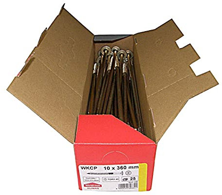 KLIMAS Holzschrauben Torx - Tellerkopfschrauben TX Gelb Schrauben - Flachkopfschrauben Holz - Tellerkopf - Schrauben Set Torx - Holzschrauben Set Dachkonstruktion Schrauben - 10x360mm 25 Stück