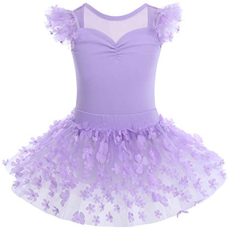 IMEKIS Mädchen Kinder Ballett Kleid Baumwolle Gymnastik Trikot Tutu Rock Fliegenärmel Rückenfrei Blume Bodysuit Tanz Kostüm Prinzessin Fee Ballerina Dancewear Lila 7-8 Jahre