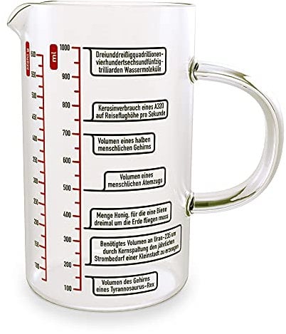 getDigital Messbecher Wissenschaft mit faszinierenden Fun Facts - Messkanne aus hitzebeständigem Glas für Geeks & Nerds - 1L Fassungsvermögen