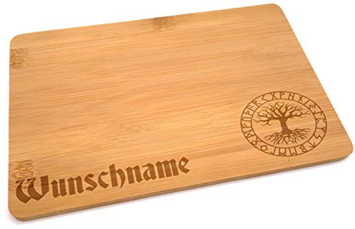Samunshi® Holzbrett mit Gravur Yggdrasil Runen aus Bambus Brett Frühstücksbrettchen als Holz Schneidebretter Holzbrett Küche Vesperbrett