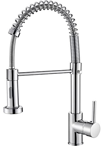 Cobbe Robinet mitigeur d'évier de cuisine, robinet de cuisine à ressort avec pulvérisateur extractible, 2 modes de pulvérisation, robinet de cuisine à levier unique à arc haut (chromé)