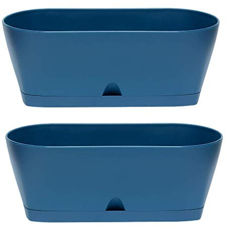 Design 2X Blumenkübel Blumenkasten Pflanztopf für Garten Terrasse/Balkon oder als Tischdeko mit Wasserauffangbehälter in der Farbe Petrol