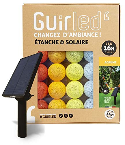 GuirLED - Außengirlande mit Lichtkugeln LED-Guinguette - Wasserdicht IP65 - Hocheffizientes Solarpanel - Automatisches EIN/AUS - 16 Kugeln 3 m- Zitrusfrüchte