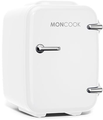 MONCOOK Mini Fridge For Bedrooms - Portable & Quiet Mini Fridges For Skin Care, Beverages - Birthday Gift For Her and Him - Thermoelectric Cooler and Warmer Retro Small Fridge - 5L - Full White