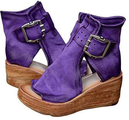 Onsoyours Sandali Estive Donna Zeppa in Pelle Pompe Eleganti con Tacco Spiaggia Scarpe Viola 40 EU