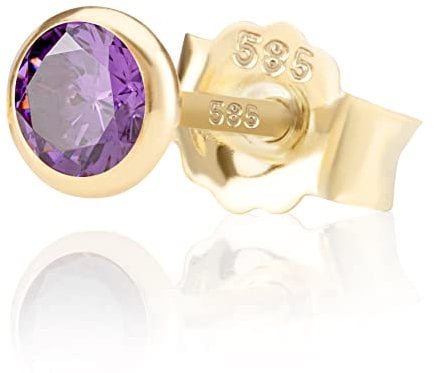NKlaus Einzel 5,0mm 585 Gelb Gold 14 Karat Ohrstecker Kristall Zirkonia Amethyst Butterfly Verschluss Damen Mädchen 11038