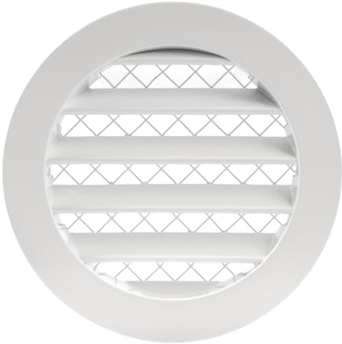 4 Inch / 100 mm White Vent Cover - Aluminum - Industrial Round Air Vent Louver - Metal Soffit Vent with Screen - Mesh - Round Vent Grille for House Or Garage Wall (4 Inch, White)