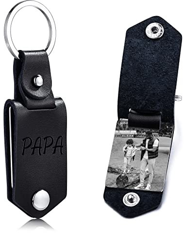 OTXIXTO Porte-clés en Cuir Personnalisé pour Homme/Petit ami/Papa/Mari, Image Personnalisée Photo Date Nom Texte Fête des Pères (A2: Noir)