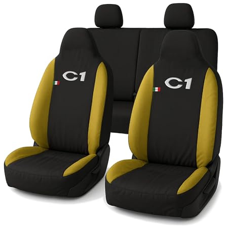 Auto Accessori Lupex - Sitzbezüge für Autositz, kompatibel Autositzbezüge für C1, Schwarz Gelb, Made in Italy, Set für Vorder- und Rücksitze, Polyester-Gewebe, Auto-Innenbezüge