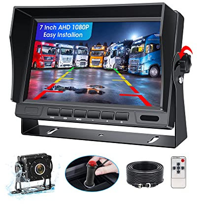 Jansite AHD 1080P Reversing Camera Kit - 7 Waterproof Reverse Camera with Super Night Vision for Vans, Trucks