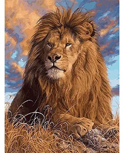 KUNOVO 5D Diamond Painting Full Set，Löwe Malen nach Zahlen Diamant Gemälde，Kristall-Strass-Kreuzstich-Stickerei Kunsthandwerk Leinwand für Home Wand-Decor Geschenk 90x150cm/36x60inch Round Drill