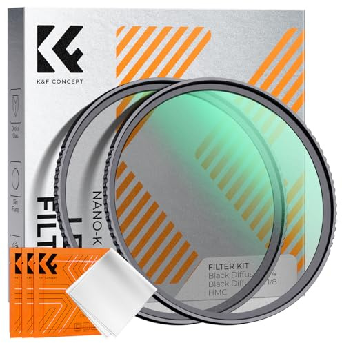 K&F CONCEPT Nano-Klear 2Pack 82mm Filtro Black Diffusion 1/8+Black Mist 1/4 | Ultrasottili in Vetro Ottico con Nano Rivestimento con 3Pcs Panno di Pulizia - FS304