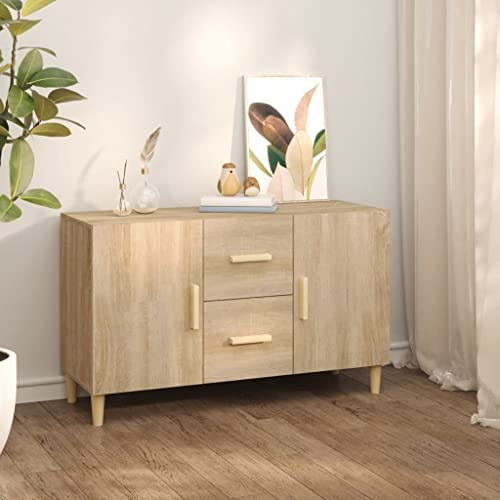 WIFESE Sideboard Sonoma-Eiche 100x36x60 cm Holzwerkstoff Kommode mit Schubladen Sideboard Wohnzimmer Kommoden & Sideboards Holz Industrial MöBel Sideboard Schlafzimmer Kommode Sonoma Eiche
