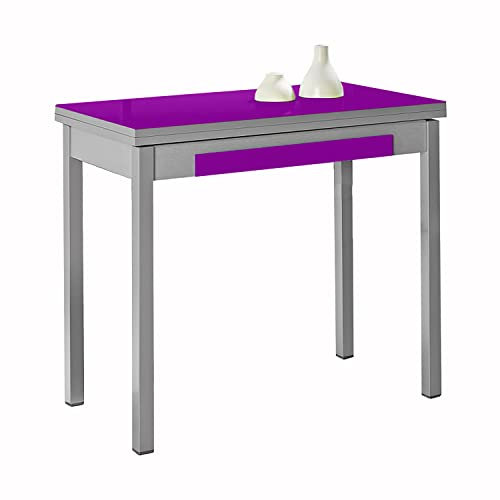 SHIITO - Mesa de Cocina - Extensible con Forma de Libro - 90 x 50/100 x 76 cm - con Cajón Inferior para Guardar Cubiertos - Estilo Moderno - Berenjena