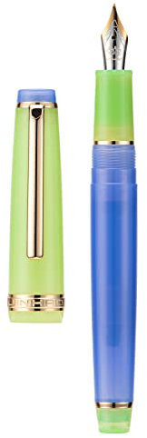Jinhao 82 Acrylic Fountain Pen, Iridium Extra Fine Nib with Ink Converter, Vintage Cornflower Blue Contrast Color Classic Design Smooth Writing Pen (Gold Trim)