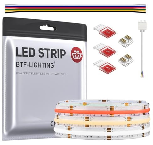 BTF-LIGHTING FCOB COB RGBCCT Flexible Hohe Dichte LED-Streifen LED Strip 3M 840LED/M 2520LEDs DC24V 18W/M IP30 Mehrfarbig für TV Zimmer Party DIY Heimdekoration(Nicht inhalt Controller&Netzteil)