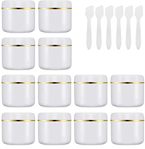 BPZXL 24 Pièces Petit Blanc Cosmétiques en Plastique Vides 250ml avec Couvercle à Vis Ruban D'or Contenant Cosmétique Pots de D'échantillon de Voyage Lotions de Crèmes DIY