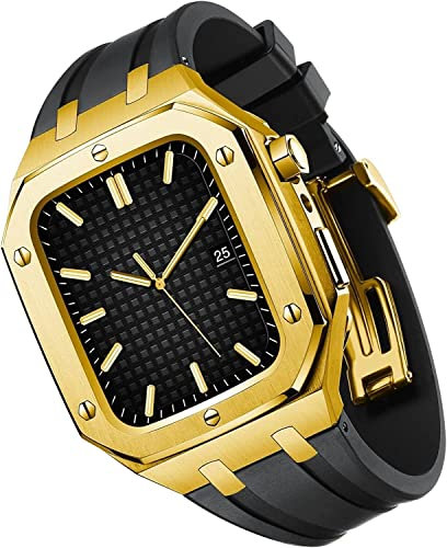 SKXMOD Robusta cassa in acciaio inossidabile con cinturino in silicone, per Apple Watch S8 S7 45 mm da uomo, lunetta in metallo, per iWatch S6 5 4 SE accessori da 44 mm, 44mm, Agata