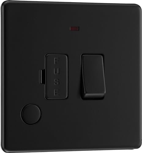 BG Electrical Switched Fused Connection Unit with LED Power Indicator and Flex Outlet, Fused Spur Switch, Double Pole, Screwless Front Plate, Slim Profile, Premium Flatplate, Matt Black, 13A, FFB53