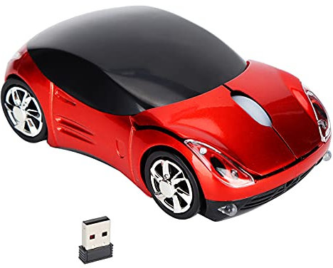 Annadue Souris Optique sans Fil 2,4 G en Forme de Voiture, Rouge, 1600 DPI, 3 Boutons, USB, Ergonomique, Optique, pour Ordinateur Portable et Bureau