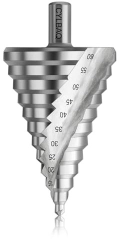 CYLBAQ Punta per trapano a gradini, 6 – 60 mm, HSS 4241, trapano a gradini in metallo, fusto da 13 mm, punta conica con 12 livelli, per metallo, acciaio inossidabile, plastica, legno – Punta conica