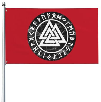 Dekorative Hausflagge, 120 x 180 cm, Valknut Odin, Wikinger-Symbol, Runendruck, Gartenflaggen, hängende Flagge, Dekoration