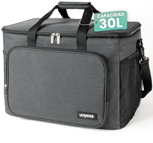 unycos - Bolsa Térmica Porta Alimentos【30L】 Nevera Portátil, Lunch Box Impermeable, Hermética e Isotérmica, Porta Fiambrera de Gran Capacidad para Almuerzo, Oficina, Viaje, Pícnic o Colegio (Negro)