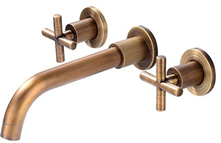SIbeg Grifo Mezclador para Lavabo montado en la Pared,Grifo para Lavabo de Pared de Tres Orificios de latón,Grifo para Lavabo con caño Giratorio de 360 Grados,Antiguo,de una Sola Pieza