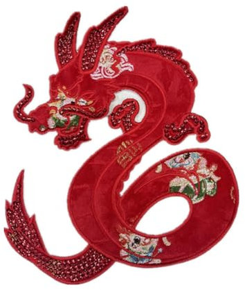 Wisafory Chinesischer Drache Aufnäher zum Aufbügeln Bestickte Applikation Drachen Patches Bügelbilder Dragons Bügelflicken Reparatur Flicken für DIY Nähen Kleidung Mützen Dekoration Rot