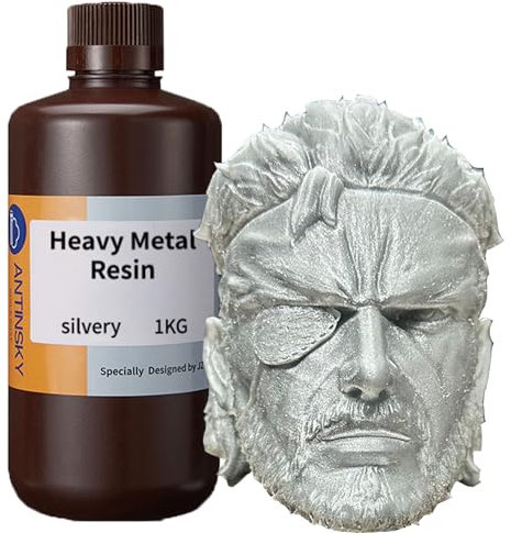 Antinsky Heavy Metal Resin 3D-Drucker UV-härtendes Harz 405 nm Photopolymer für LCD/DLP Hohe Präzision Geringe Schrumpfung Schnelle Aushärtung Episches Gefühl Einzigartiges Metallic-Silber 1kg