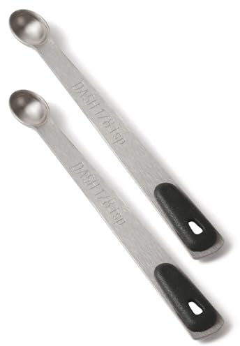 BERYLER 2 x 1/8 einzelne Messlöffel mit schwarzem Silikongriff, nur kleiner Messlöffel, einzelne winzige Messlöffel, Mini-Messlöffel aus Edelstahl