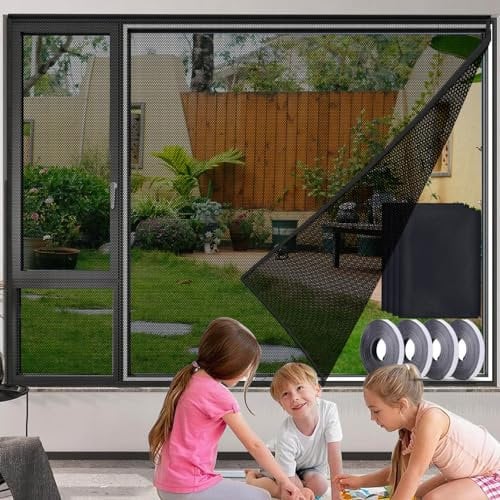 4 pièces Moustiquaire Fenêtre,130x150cm DIY Filet Moustiquaire Auto-Adhésif Découpable Maille Ultra Fine Moustiquaire Filet Moustiquaire Anti-Insectes Mouches sans Perçage Moustiquaire (Noir-4)