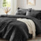 Luofanfei Seersucker Bettwäsche 200x220 Schwarz Sommer Gestreift Einfarbig Wende Bettwäsche Set Microfaser Atmungsaktiv Leicht Bettbezug Doppelbett und Kissenbezüge 80x80 cm mit Reissverschluss