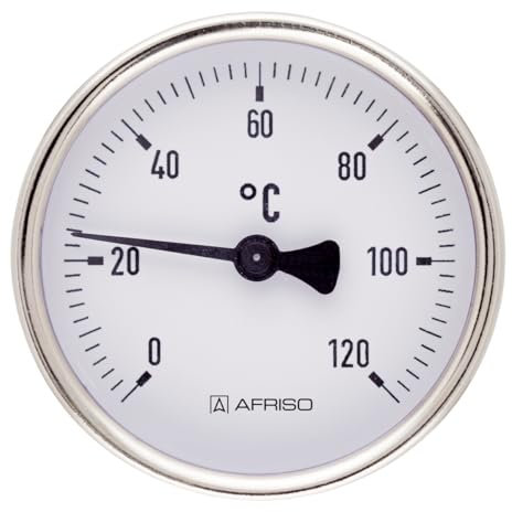 Anlegethermometer Bimetall 0-120°C Gehäuse-Ø 63 und 80 mm mit Befestigungsfeder für Rohre Anschluss axial hinten Thermometer Heizung (Gehäusedurchmesser: 63 mm)