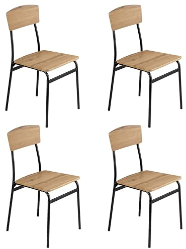 Baroni Home Set 4 Sedie da Pranzo, Design Moderno, Leggero, per Interni ed Esterni, Sala da Pranzo, Ristorante, In MDF e Acciaio, Montaggio Facile, Nero Effetto Rovere, 35x46x81 cm