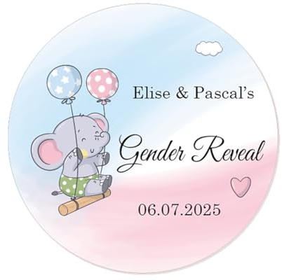 50x Personalised Gender Reveal Party Celebration Stickers Baby Shower Favour Labels 40mm Round Thank You Popcorn Bag Seals -Rd 803 (07 Watercolour)