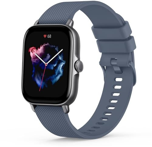 Oumida Bracelet Compatible avec Amazfit GTS 2 / Amazfit GTS 2 Mini, 20mm Sport Silicone Souple Bracelet pour Amazfit Bip 3 / Amazfit Bip U Pro, Bleu gris
