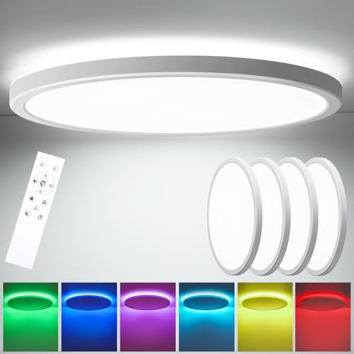 Oraymin 4PCS LED Deckenleuchte Dimmbar mit Fernbedienung Ø30CM, 24W 3300LM Deckenlampe RGB Farbwechsel Rund, 3000K-6500K Lampe Deckenbeleuchtung für Schlafzimmer Küche Wohnzimmer Korridor Balkon