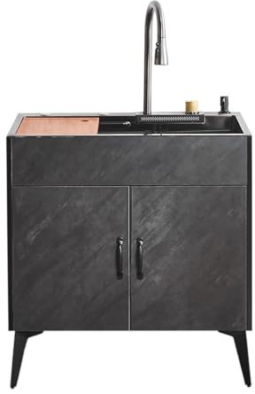 Küchenspüle mit Schrank,Spülbecken Edelstahl 1 Becken,Edelstahl-Handwaschbecken,1 Becken Spülbecken,mit Heiß-Kalt-Wasserhahn,Wasserfallwaschbecken mit Seitlichem Abgang,für Wäsche.(Gray,75x45x78cm)