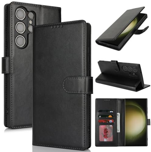 Zouzt Hülle für Samsung Galaxy S23 Ultra, Stoßfestes PU Leder Handyhülle Lederhülle Klapphülle mit Kartenhalter und Standfunktion Flip Leather Wallet Phone Cover (Schwarz)