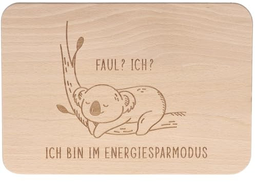 Spruchreif · Frühstücksbrettchen aus Holz mit Gravur · Brotbrett mit Sprüchen Geschenk zum Geburtstag · Faul? Ich? Ich bin im Energiesparmodus