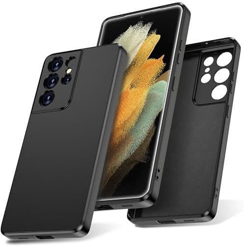 Watana for Samsung Galaxy S21 Ultra 5G Case, Soft-Touch Silicone Phone Case, Shockproof, DustProof, Antiskid Full Body Armour Phone Cover with Microfiber Lining for samsung S21 Ultra 5G,Black