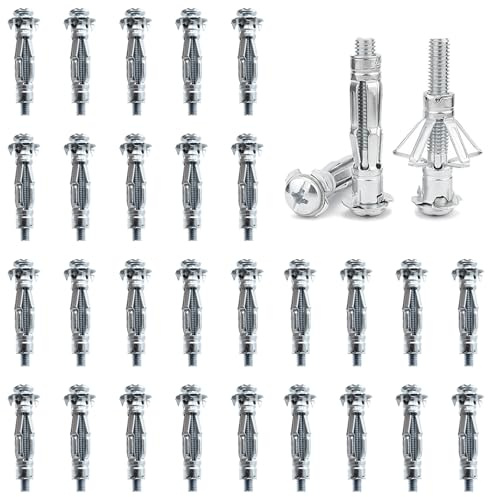 DAIRYCOF 50 tasselli per cavità in metallo zincato, tasselli per pareti cave, M4 x 32 mm, tasselli di espansione, tasselli sottili per fissaggio in cartongesso