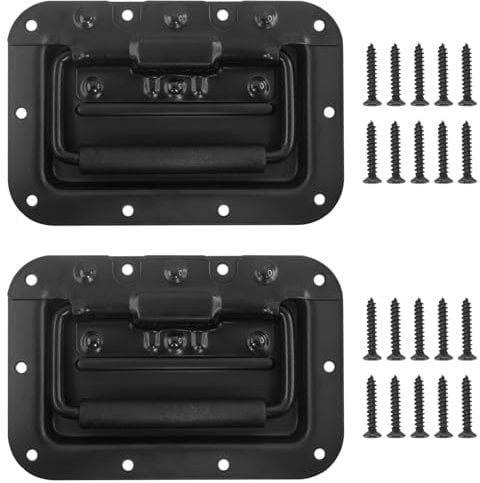 Hevysuo 2 Stück Schwarz Klappgriffe 160 x 107mm,Hardware Boxen Gefedert kistengriff mit 20 Stück M4 Schrauben für Lautsprecherboxen Toolbox Tür Werkzeug Boxen