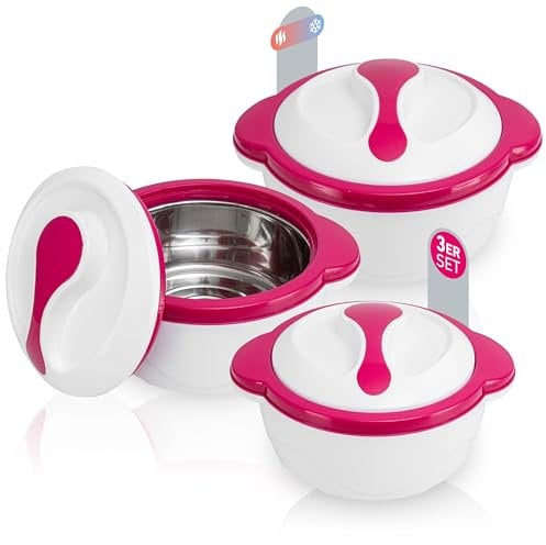 TELE WELT Telewelt Lot de 3 bols isothermes avec couvercle - Avec récipient chauffant - Garde les aliments au chaud jusqu'à 4 heures - Lot de 3 bols isothermes